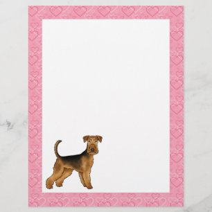 En-tête De Lettre Airedale Terrier Cartoon Chien Coeur Motif rose