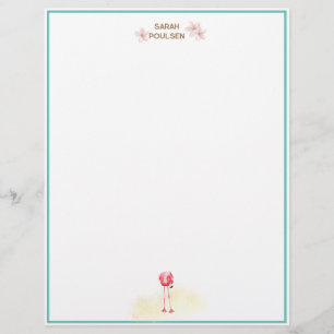 En-tête De Lettre Aloha Aquarelle Flamant rose Plumeria