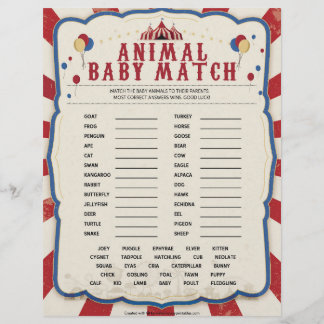 En-tête De Lettre Animal Baby Match [Thème du cirque]