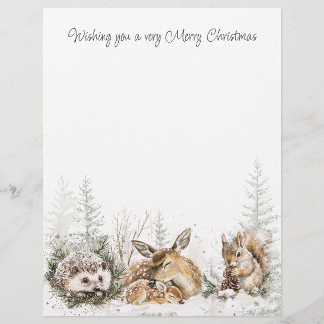 En-tête De Lettre Animaux Forêt Hiver Noël  (Devant)