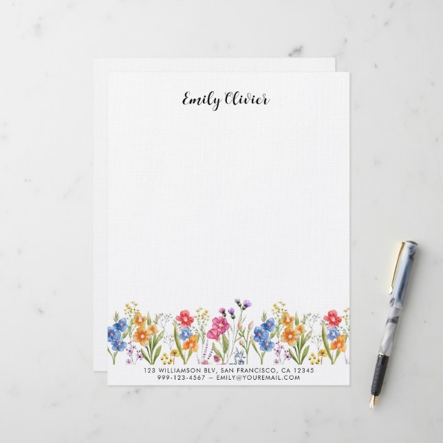 En-tête De Lettre Aquarelle classique Floral Nom personnalisé Adress (Devant/Arrière en situation)