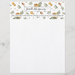 En-tête De Lettre Aquarelle de fille Tangérine Citrus Boho Monogra