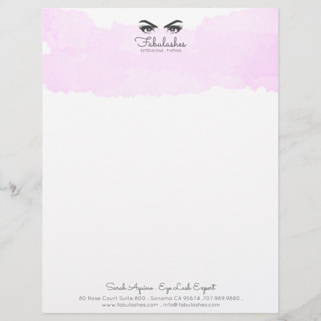 En-tête De Lettre Aquarelle Rose Glam Yeux Et Lashes Artiste De Maqu (Devant)