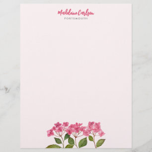 En-tête De Lettre Aquarelle rose Hydrangée Lacecaps peinture florale