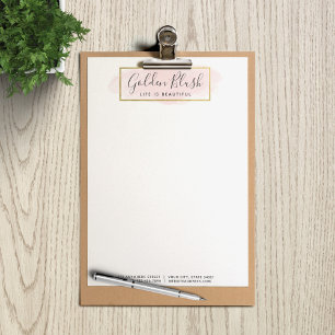 En-tête De Lettre Aquarelle rose pâle & Or moderne Géométrique Chic
