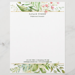 En-tête De Lettre Aquarelle Sauvage Floral Vert Folithe