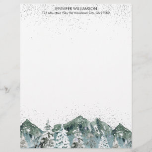 En-tête De Lettre Aquarelle Snowy Winter Mountains Forêt Arbres