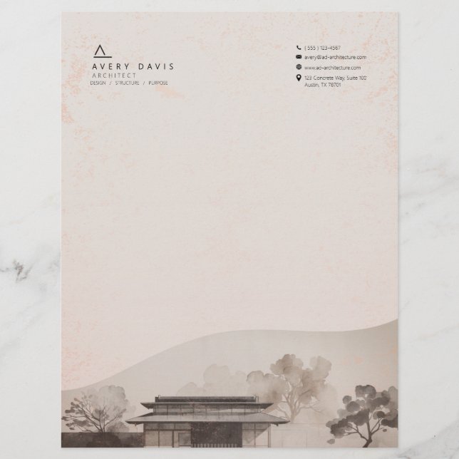 En-tête De Lettre Architecte Japandi Moderne  (Devant)