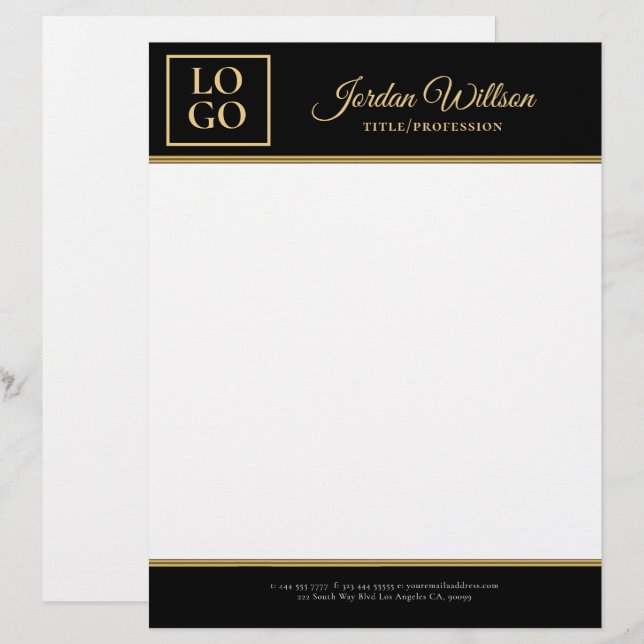 En-tête De Lettre Arrière - plan Noir Et Or Design (Devant / Derrière)