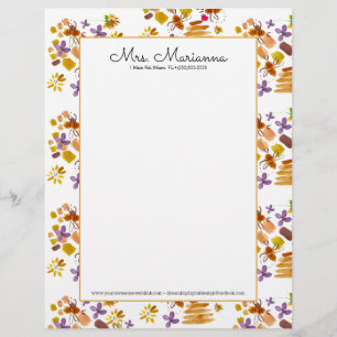 En-tête De Lettre Art botanique floral motif aquarelle abeille main