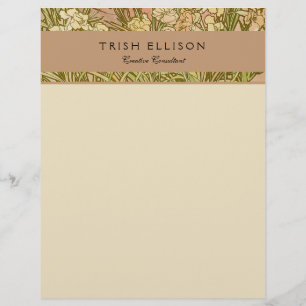 En-tête De Lettre Art Nouveau Alphonse Mucha Fleurs d'œillet floral