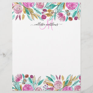 En-tête De Lettre Artsy Elegant rose Turquoise Aquarelle Florale Mon