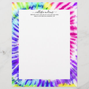 En-tête De Lettre Artsy Neon Rainbow Tie Dye Motif d'aquarelle