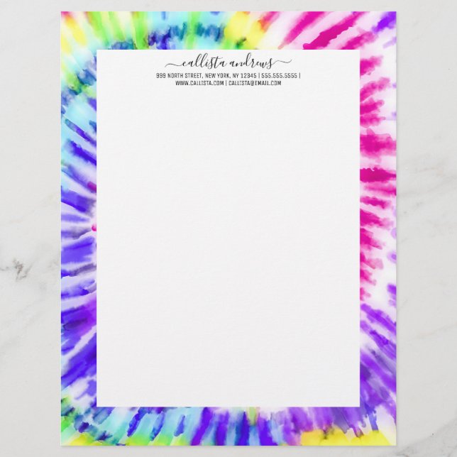 En-tête De Lettre Artsy Neon Rainbow Tie Dye Motif d'aquarelle (Devant)
