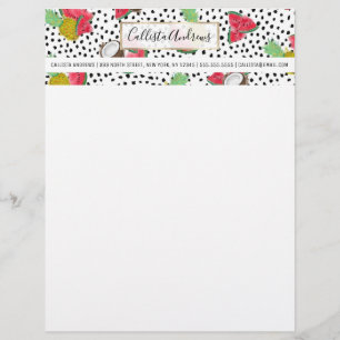 En-tête De Lettre Artsy Tropical Fruit Pois Motif aquarelle
