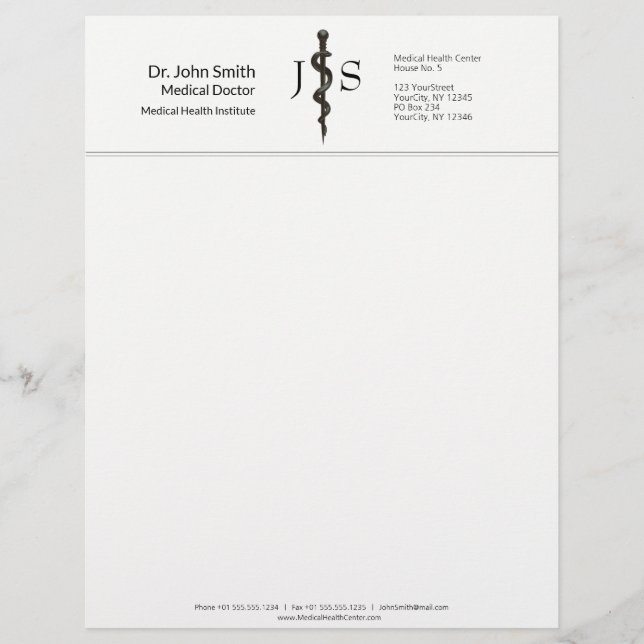 En-tête De Lettre Asclepius Médicale professionnel Noir Simple Blanc (Devant)