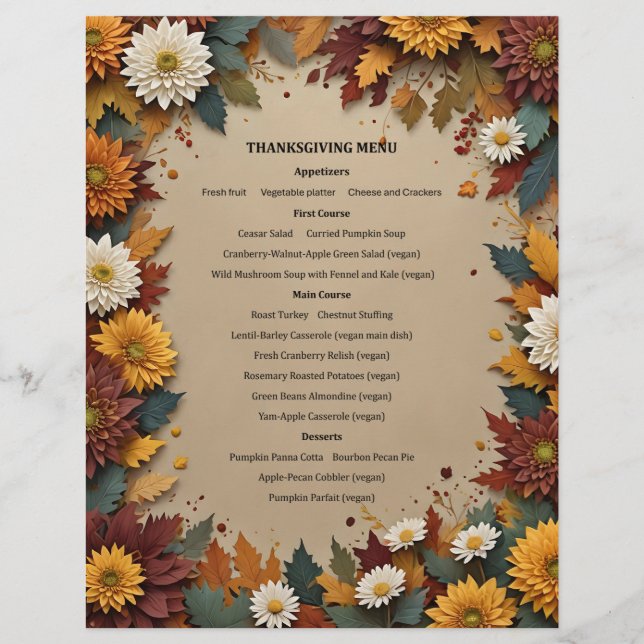 En-tête De Lettre Autumn Flowers Menu Invitation (Devant)