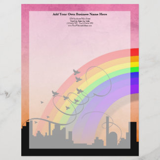 En-tête De Lettre Avec Motif City Skyline avec Rainbow et Birds Flying