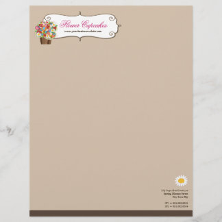 En-tête De Lettre Avec Motif Cupcake sucré de Whimsical Fleurs de printemps Flo