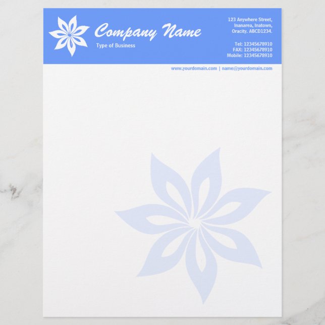 En-tête De Lettre Avec Motif Fleur - Bleu Bébé (Devant)