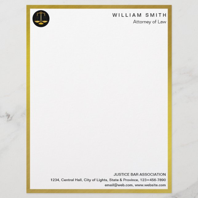 En-tête De Lettre Avocat À L'Échelle D'Or Faux Avocat Justice (Devant)