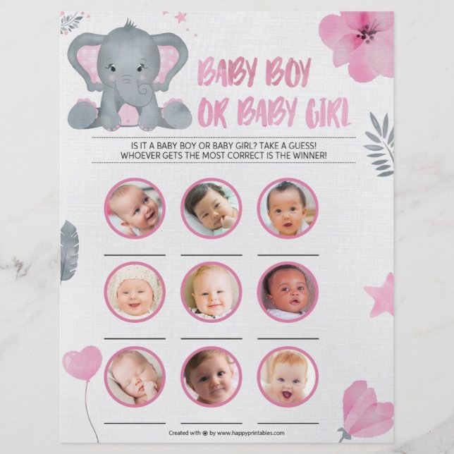 En-tête De Lettre Baby Boy Ou Baby Girl [Baby Elephant [Rose] (Devant)