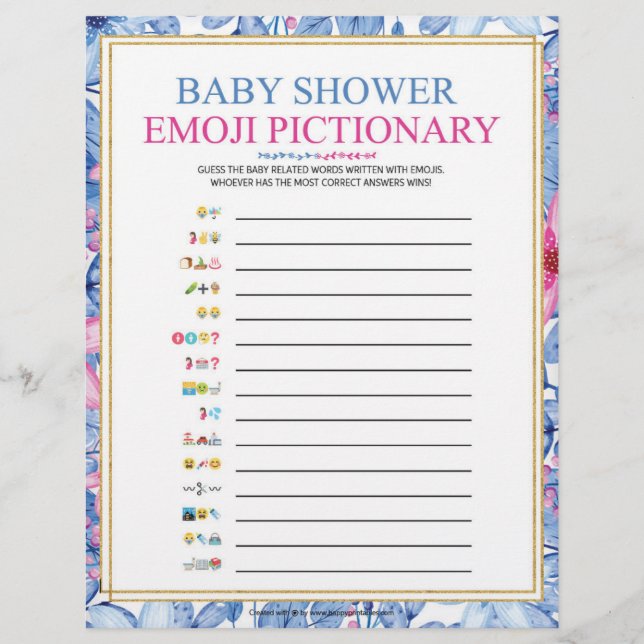 En-tête De Lettre Baby Emoji Pictionary [Aquarelles florales] (Devant)