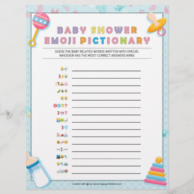 En-tête De Lettre Baby Emoji Pictionary [Baby Basics Blue] (Devant)
