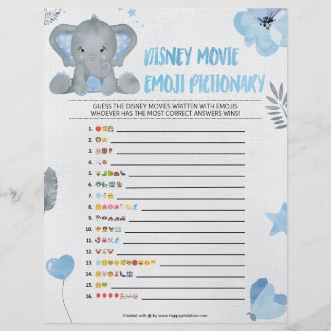 En-tête De Lettre Baby Emoji Pictionary [Baby Elephant [Bleu] (Devant)