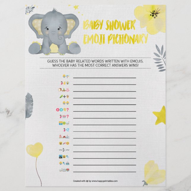 En-tête De Lettre Baby Emoji Pictionary [Baby Elephant [jaune] (Devant)
