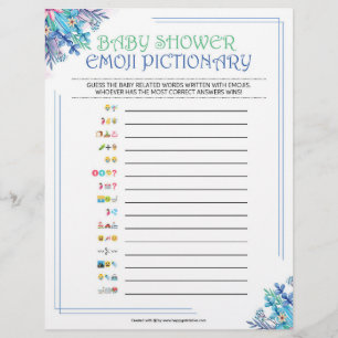 En-tête De Lettre Baby Emoji Pictionary [Floral bleu]