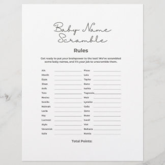 En-tête De Lettre Baby Name Scramble for Baby Shower with Answers