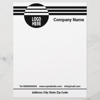 En-tête De Lettre Bandes géométriques blanches noires avec logo, cod