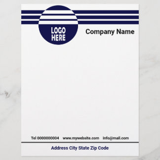En-tête De Lettre Bandes géométriques bleu marine avec logo et code 