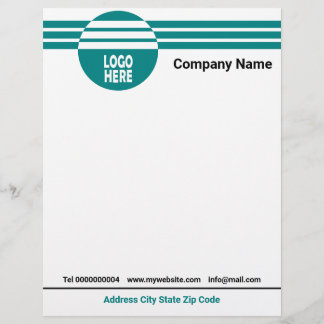 En-tête De Lettre Bandes géométriques bleues turquoises avec logo et