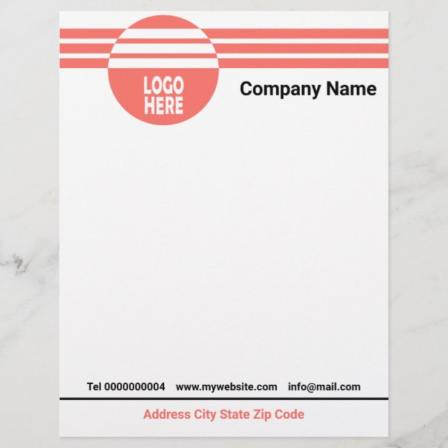 En-tête De Lettre Bandes géométriques coralliennes avec logo et code (Devant)