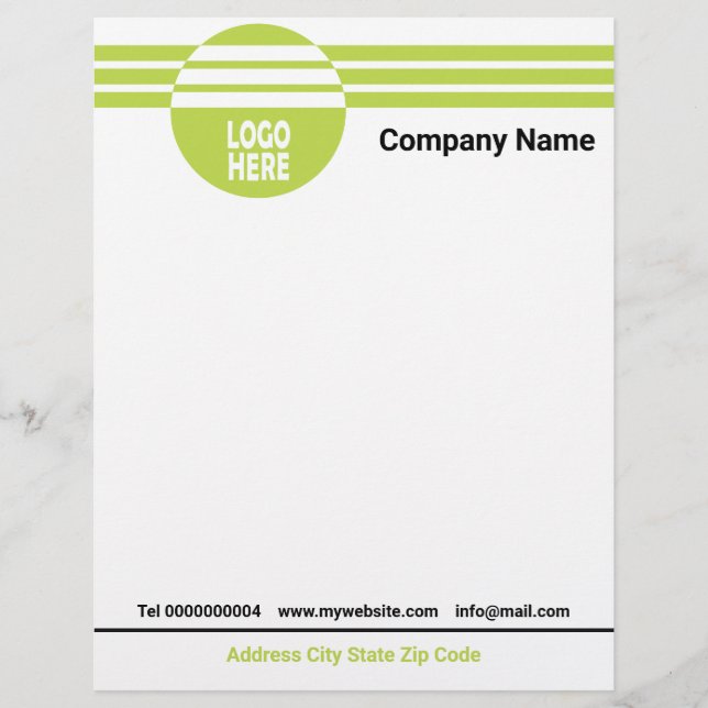 En-tête De Lettre Bandes géométriques vert citron avec logo et code  (Devant)