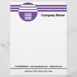 En-tête De Lettre Bandes géométriques violettes avec logo et code QR
