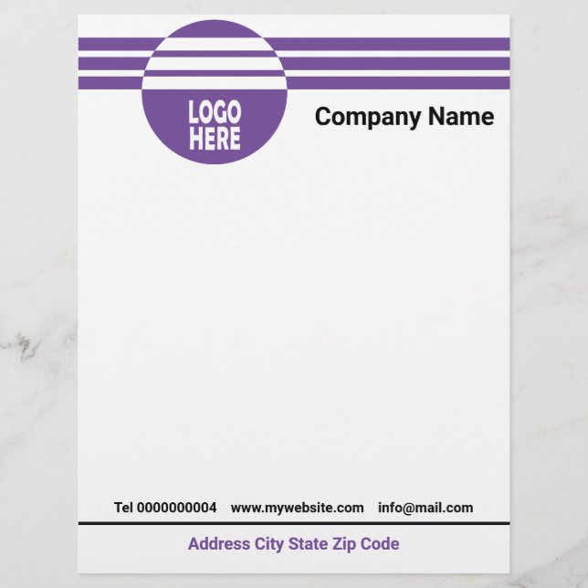 En-tête De Lettre Bandes géométriques violettes avec logo et code QR (Devant)