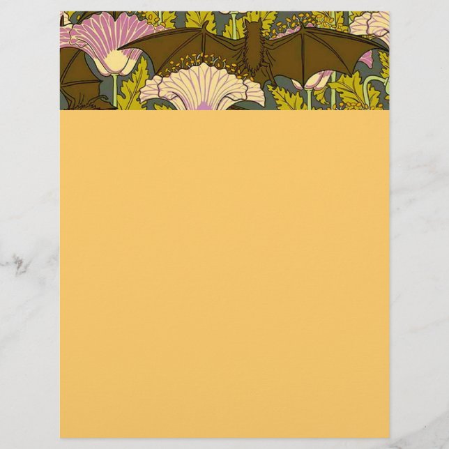 En-tête de lettre Bats et fleurs Art Nouveau (Devant)