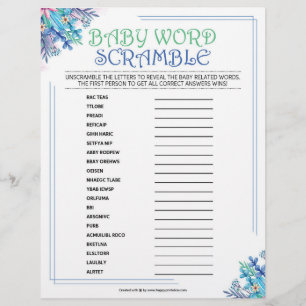 En-tête De Lettre Bébé Mot Scramble [Floral Bleu]