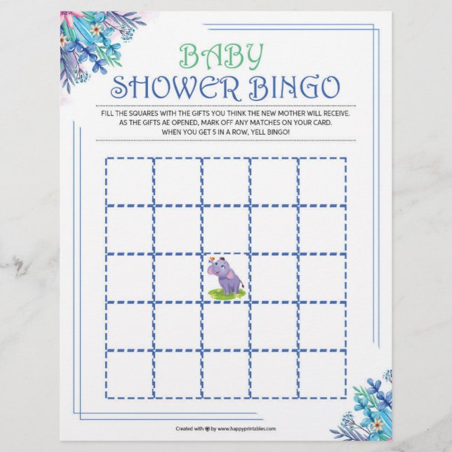 En-tête De Lettre Bingo baby shower [Floral bleu] (Devant)