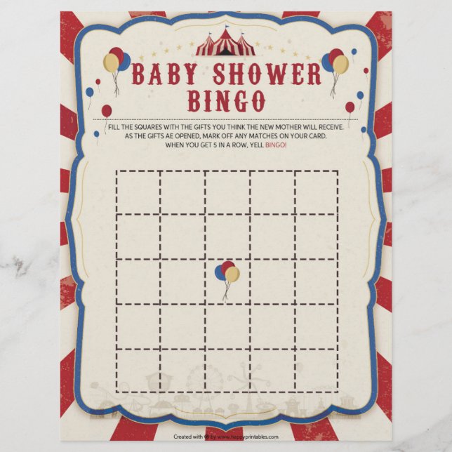 En-tête De Lettre Bingo baby shower [Thème du cirque] (Devant)