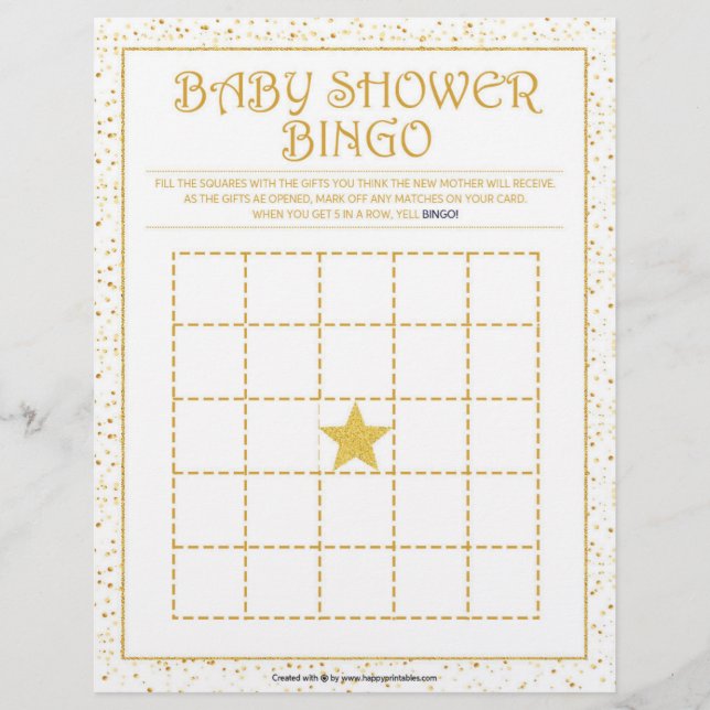 En-tête De Lettre Bingo de baby shower [Étincelles d'or] (Devant)