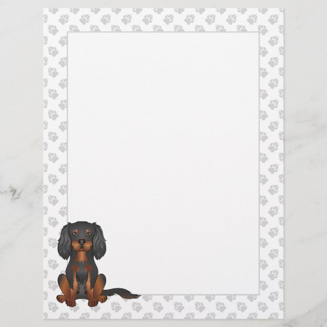 En-tête De Lettre Black & Tan Cavalier King Charles Spaniel assis (Devant)