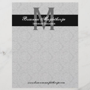 En-tête de lettre blanc noir gris de monogramme de