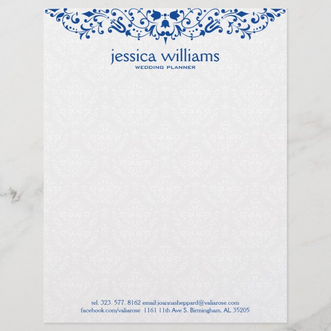 En-tête De Lettre Blue Lace on White Damasks Background (Devant)