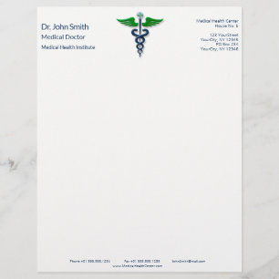 En-tête De Lettre Blue Médicale Caduceus Green Stylish Wings Cross