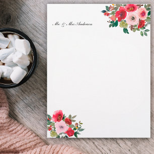 En-tête De Lettre Boho rose & rouge floral, nom customisé