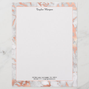 En-tête De Lettre Bordure en marbre blanc et Rose or, nom/informatio